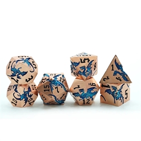 Metal Dragon Bronze med Blå Drager - Metal Rollespilsterninger - Epic Dwarf Dice